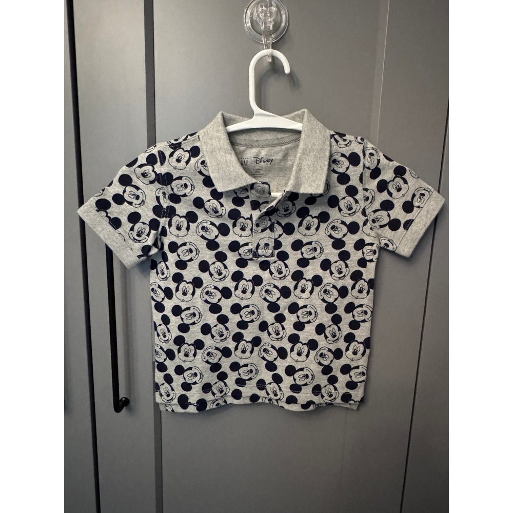 NWT Gap Kids x Disney Mickey Mouse Gray 100% Pique Cotton Polo 3T